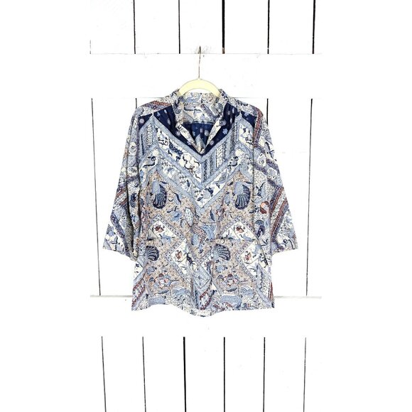 Vintage Tops - Vintage batik tribal print cotton pullover shirt